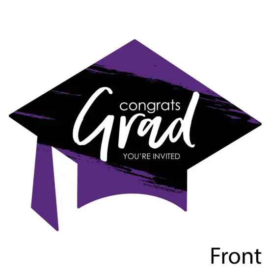 Big Dot of Happiness Purple Graduation Party Invitations - Shaped Fill-In Invite Cards with Envelopes - Set of 12 {3}
