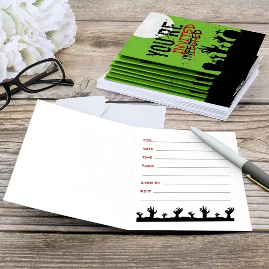 Big Dot of Happiness Zombie Zone - Fill-in Halloween or Birthday Zombie Crawl Party Invitations (8 Count) {6}
