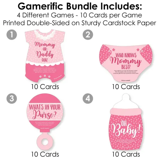 Big Dot of Happiness Baby Girl - 4 Pink Baby Shower Games - 10 Cards Each - Gamerific Bundle {4}