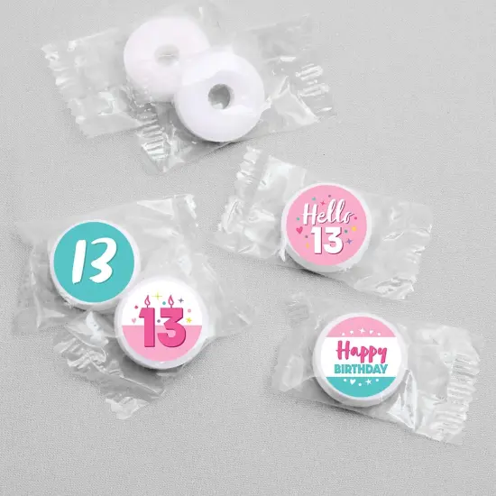 Big Dot of Happiness Girl 13th Birthday - Official Teenager Birthday Party Round Candy Sticker Favors - Labels Fits Chocolate Candy (1 sheet of 108) {4}