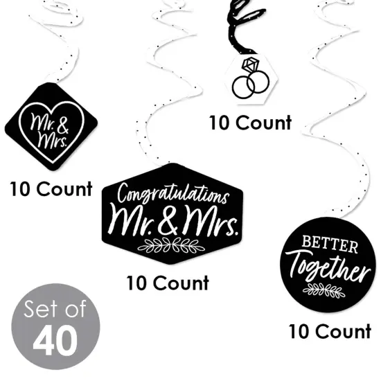Big Dot of Happiness Mr. and Mrs. - Black and White Wedding or Bridal Shower Hanging Decor - Party Decoration Swirls - Set of 40 {6}