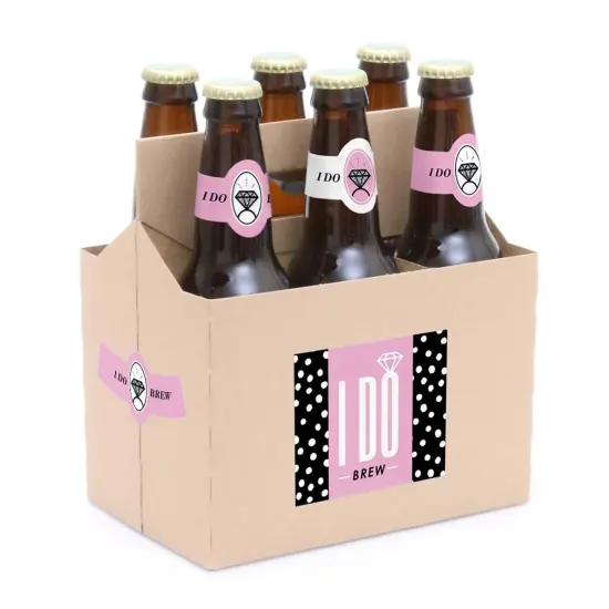 Big Dot of Happiness Omg, You're Getting Married - Engagement Party Decorations for Women - 6 Beer Bottle Label Stickers and 1 Carrier {3}