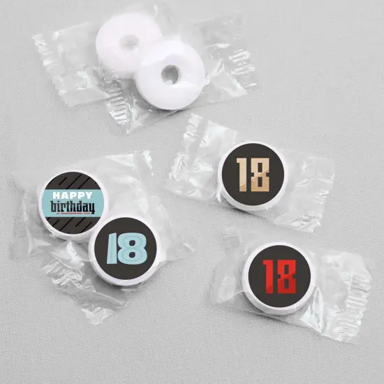 Big Dot of Happiness Boy 18th Birthday - Eighteenth Birthday Party Round Candy Sticker Favors - Labels Fits Chocolate Candy (1 sheet of 108) {4}