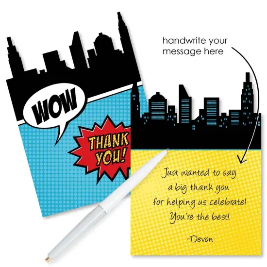 Big Dot of Happiness Bam Superhero - Shaped Thank You Cards - Baby Shower or Birthday Party Thank You Note Cards with Envelopes - Set of 12 {3}