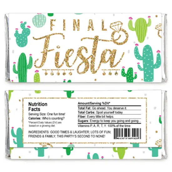 Big Dot of Happiness Final Fiesta - Candy Bar Wrapper Last Fiesta Bachelorette Party Favors - Set of 24 {3}