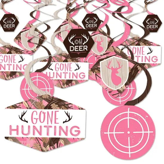 Big Dot of Happiness Pink Gone Hunting - Deer Hunting Girl Camo Baby Shower or Birthday Party Hanging Decor - Party Decoration Swirls - Set of 40 {1}