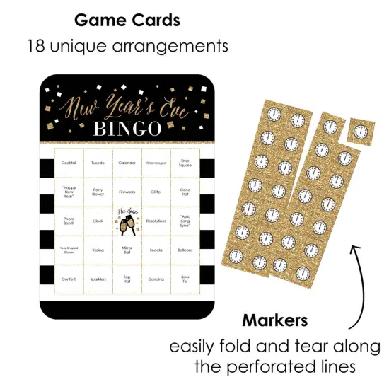 Big Dot of Happiness New Year's Eve - Gold - Bar Bingo Cards and Markers - New Years Eve Party Bingo Game - Set of 18 {3}