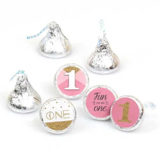 Big Dot of Happiness 1st Birthday Girl Fun to be One - First Birthday Party Round Candy Sticker Favors - Labels Fits Chocolate Candy (1 sheet of 108) {1}