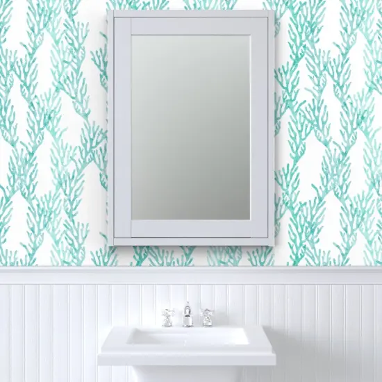 Peel & Stick Wallpaper 2FT Wide Coral Ocean Teal Aqua Trendy Mermaid Nursery Little Arrow Custom Removable Wallpaper by Spoonflower {6}