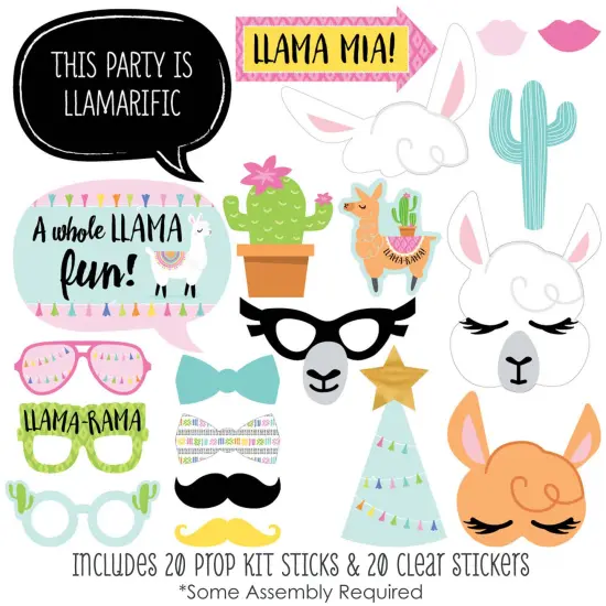 Big Dot of Happiness Whole Llama Fun - Llama Fiesta Baby Shower or Birthday Party Photo Booth Props Kit - 20 Count {3}