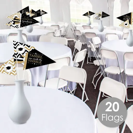 Big Dot of Happiness Tassel Worth The Hassle - Gold - Triangle Graduation Party Photo Props - Pennant Flag Centerpieces - Set of 20 {4}