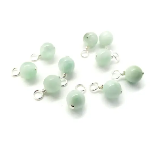 Green Moonstone 6mm Bead Dangles, Small Gemstone Charms, 10 pieces, Adorabilities {1}