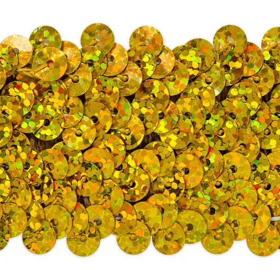 10 yards of 4 Row 1 1/2" Starlight Hologram Stretch Sequin Trim | 10 yard cut Gold {1}