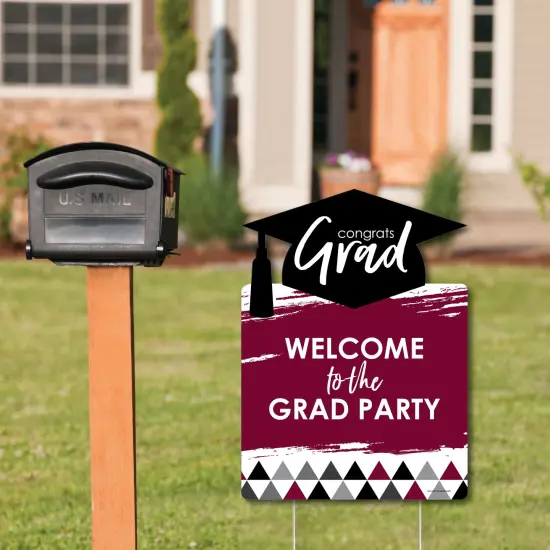 Big Dot of Happiness Maroon Graduation Party Decorations - Grad Party Welcome Yard Sign {3}