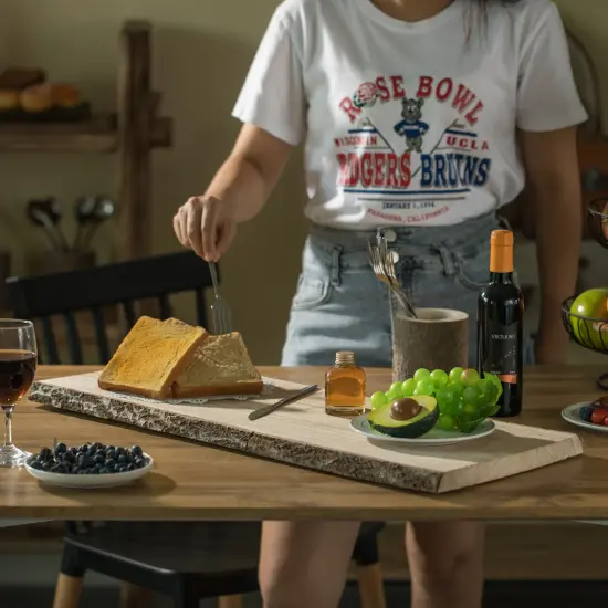 Rustic Natural Tree Log Wooden Rectangular Shape Serving Tray Cutting Board {5}