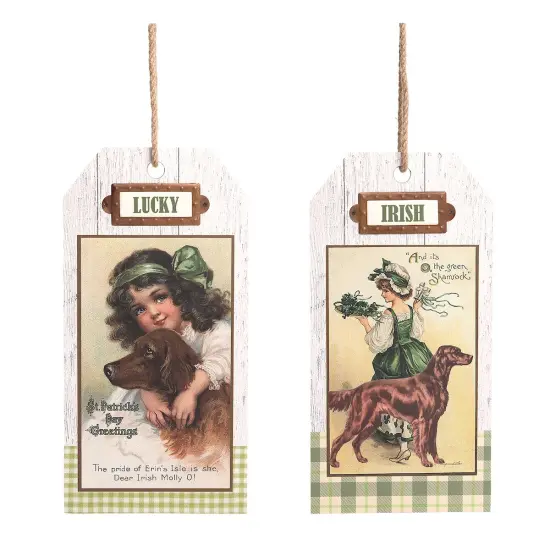 8" St Patrick's Day "Lucky" & "Irish" Vintage Collectible Hanging Wall Plaques Assortment of 2 {1}