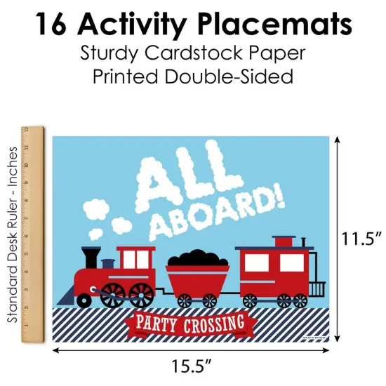 Big Dot of Happiness Railroad Party Crossing - Paper Steam Train Birthday Party Coloring Sheets - Activity Placemats - Set of 16 {6}