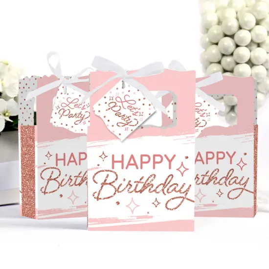 Big Dot of Happiness Pink Rose Gold Birthday - Happy Birthday Party Favor Boxes - Set of 12 {4}