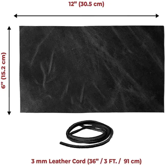 ELW 5-6 oz (2-2.4mm) Full Grain Leather Craft Sets of 2-4 Pieces in Sizes from 6" to 24"with Cord Braiding String 36" included, Oil Tanned Real Cowhide for Tooling, Carving, Craft, Repair, Knife Sheaths {5}