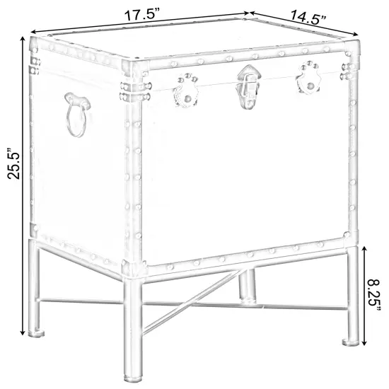 Faux Leather Trimmed Lockable Square Lined Storage Trunk, End Table on Metal Stand Brown {5}