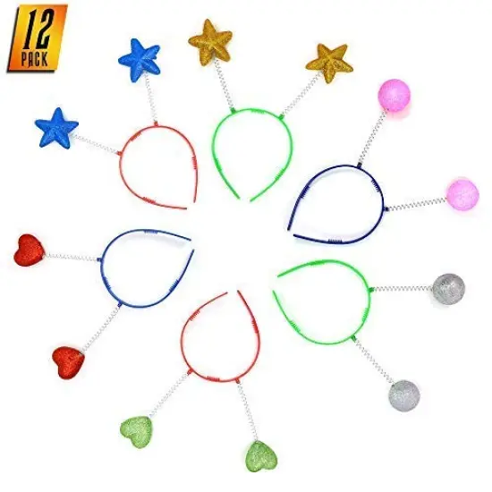 Glitter Antenna Head Boppers - Rainbow Shapes Novelty Headbands - 12 Pieces {1}