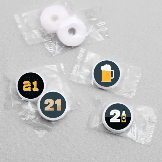 Big Dot of Happiness Cheers and Beers to 21 Years - 21st Birthday Party Round Candy Sticker Favors - Labels Fits Chocolate Candy (1 sheet of 108) {4}