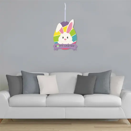 Big Dot of Happiness Hippity Hoppity - Hanging Porch Easter Bunny Party Outdoor Decorations - Front Door Decor - 1 Piece Sign {4}