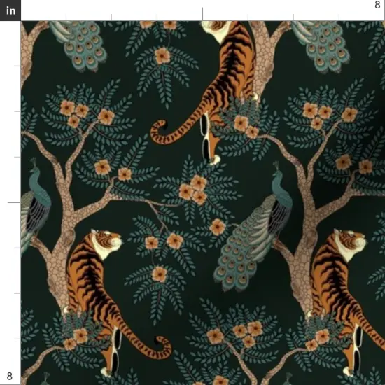 Various Fabrics by the Yard or Fat Quarter Tiger Peacock Small Scale Bird Asian Flowers Floral Chinese Tree Dark Custom Printed Fabric by Spoonflower {4}