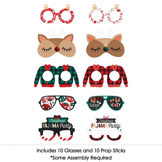 Big Dot of Happiness Christmas Pajamas Glasses and Masks - Paper Card Stock Holiday Plaid PJ Party Photo Booth Props Kit - 10 Count {4}