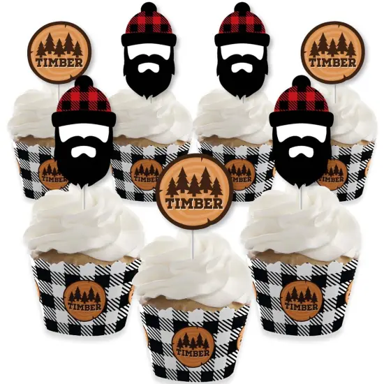 Big Dot of Happiness Lumberjack - Channel the Flannel - Cupcake Decoration - Buffalo Plaid Party Cupcake Wrappers and Treat Picks Kit - Set of 24 {1}