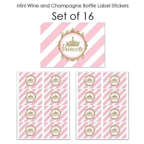 Big Dot of Happiness Little Princess Crown - Mini Wine and Champagne Bottle Label Stickers - Baby Shower or Birthday Party Favor Gift - Set of 16 {7}