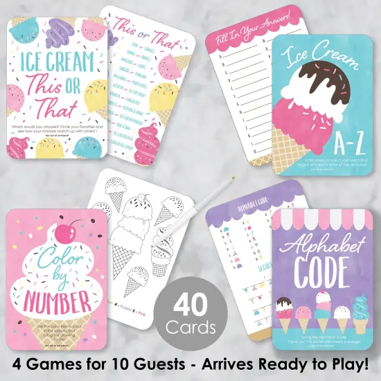 Big Dot of Happiness Scoop Up The Fun - Ice Cream - 4 Sprinkles Party Games - 10 Cards Each - Gamerific Bundle {3}