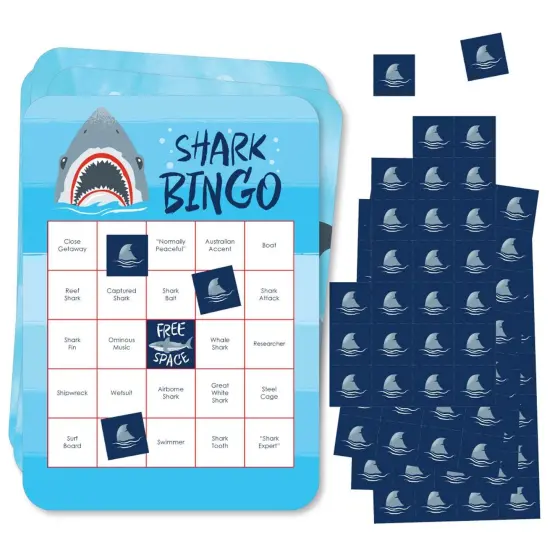 Big Dot of Happiness Shark Zone - Bingo Cards and Markers - Jawsome Shark Party Bingo Game - Set of 18 {1}