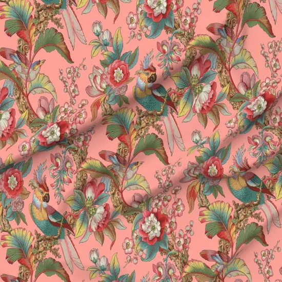Various Fabrics by the Yard or Fat Quarter Antique Tropical Parrot Botanical Palm Pink Custom Printed Fabric by Spoonflower {6}