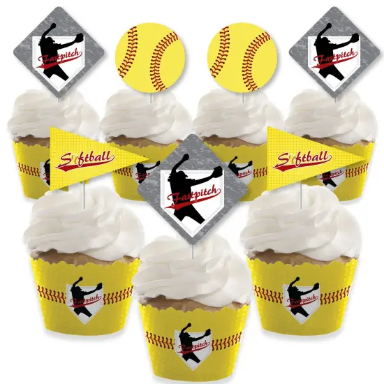 Big Dot of Happiness Grand Slam - Fastpitch Softball - Cupcake Decor - Birthday Party or Baby Shower Cupcake Wrappers and Treat Picks Kit - Set of 24 {1}