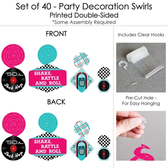 Big Dot of Happiness 50's Sock Hop - 1950s Rock N Roll Party Hanging Decor - Party Decoration Swirls - Set of 40 {7}