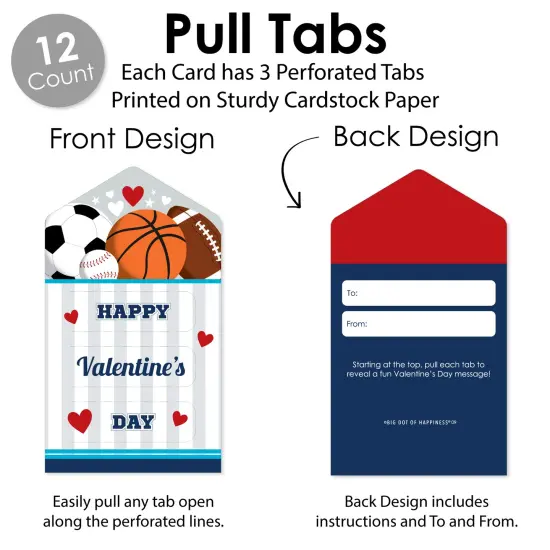 Big Dot of Happiness Go, Fight, Win - Sports - All-Star Cards for Kids - Happy Valentine's Day Pull Tabs - Set of 12 {6}