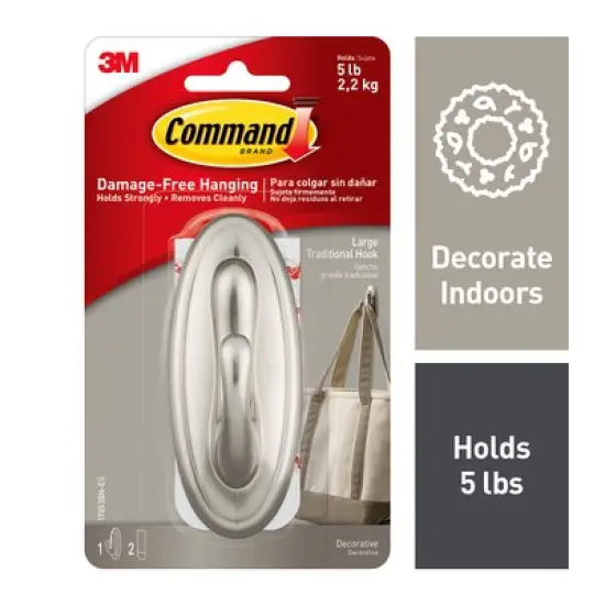 Command&trade; Traditional Hook 17053BN Large Brushed Nickel {1}