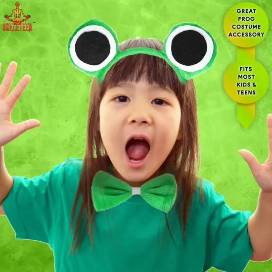 Frog Costume Accessories Set - Plush Green Frog Eyes Headband, Bowtie and Tail Toad Accessory Kit for Kids and Toddlers {5}