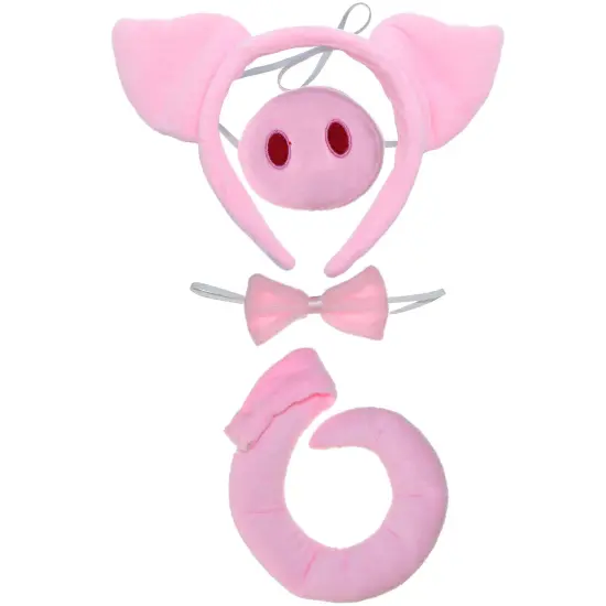 Pig Costume Accessories Set - Fuzzy Pink Pig Ears Headband, Bowtie, Snout and Tail Accessory Kit for Piglet Costumes for Toddlers and Kids {3}