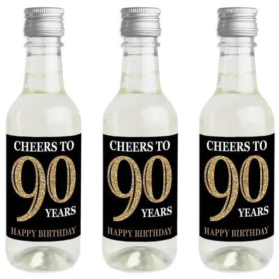 Big Dot of Happiness Adult 90th Birthday - Gold - Mini Wine & Champagne Bottle Label Stickers - Birthday Party Favor Gift for Women & Men - Set of 16 {1}