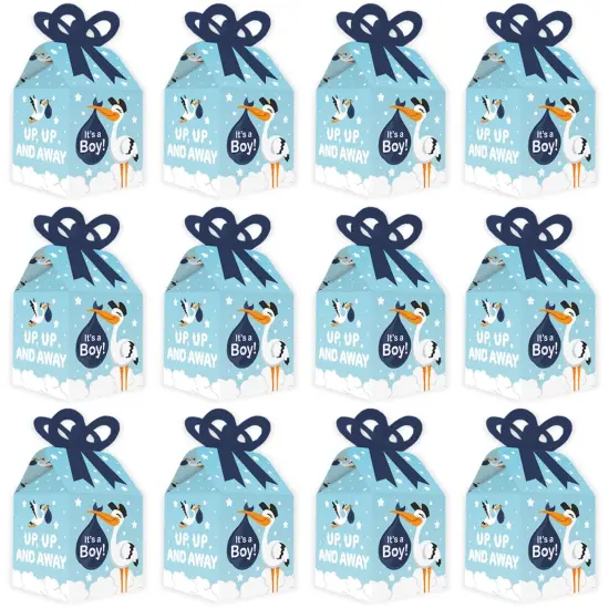Big Dot of Happiness Boy Special Delivery - Square Favor Gift Boxes - It's A Boy Stork Baby Shower Bow Boxes - Set of 12 {6}