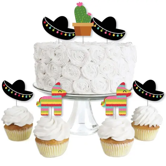 Big Dot of Happiness Let's Fiesta - Dessert Cupcake Toppers - Fiesta Party Clear Treat Picks - Set of 24 {1}