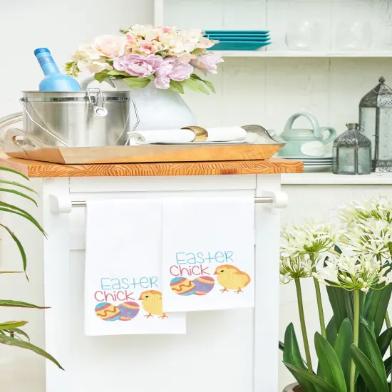 "Easter Chick" w/ Spring Eggs Flour Sack Embroidered Flour Sack Kitchen Dishtowel {5}