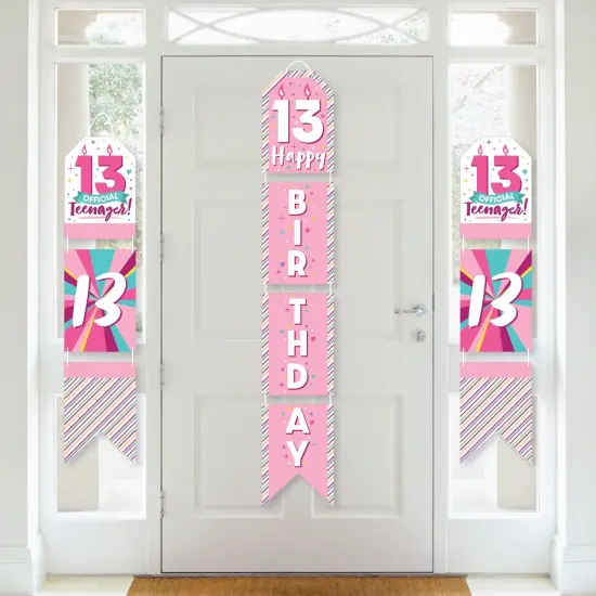 Big Dot of Happiness Girl 13th Birthday - Hanging Vertical Paper Door Banners - Official Teenager Birthday Party Wall Decor Kit - Indoor Door Decor {1}