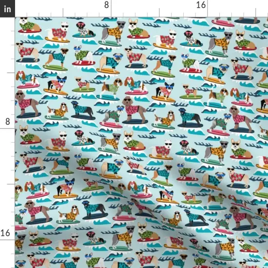 Various Fabrics by the Yard or Fat Quarter Surfing Dogs Summer Beach Fun Small Surf Tropical Cute Pug Pugs Frenchie Custom Printed Fabric by Spoonflower {2}