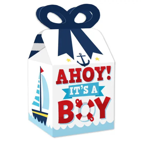 Big Dot of Happiness Ahoy It's a Boy - Square Favor Gift Boxes - Nautical Baby Shower Bow Boxes - Set of 12 {1}