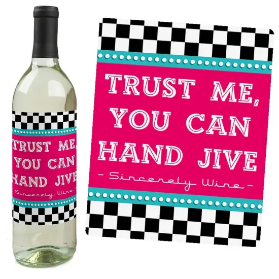 Big Dot of Happiness 50's Sock Hop - 1950s Rock N Roll Decorations for Women and Men - Wine Bottle Label Stickers - Set of 4 {6}