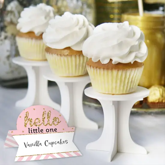 Big Dot of Happiness Hello Little One - Pink and Gold - Girl Baby Shower Tent Buffet Card - Table Setting Name Place Cards - Set of 24 {6}