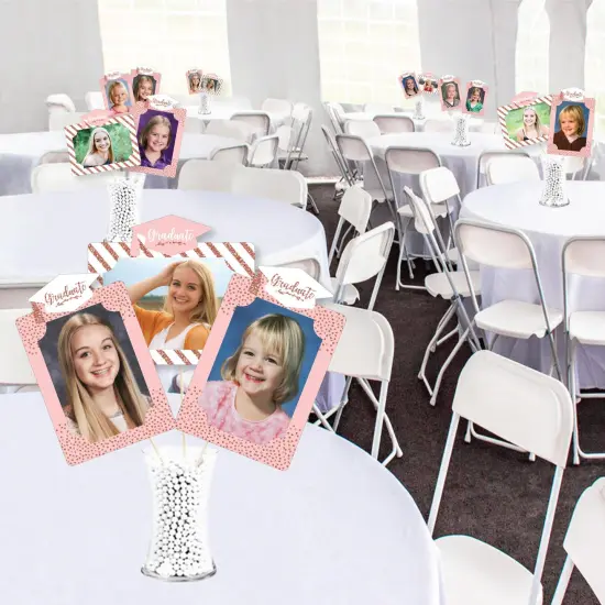 Big Dot of Happiness Rose Gold Grad - Graduation Party Picture Centerpiece Sticks - Photo Table Toppers - 15 Pieces {5}